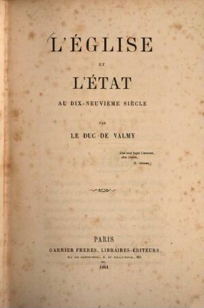 L' Église et l'État au dix-neuvième siècle