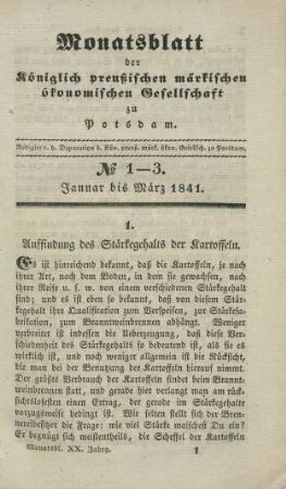 No 1-3. Januar bis März 1841.