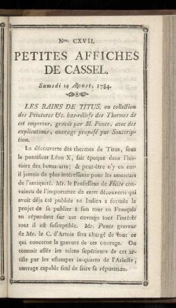 No CXVII (Samedi 14 Aoust 1784)