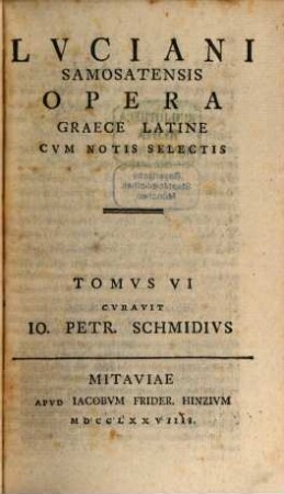 Lvciani Samosatensis Opera : Graece Latine Cvm Notis Selectis, Tomvs VI