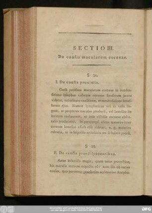 Sectio III. De causis macularum corneae.