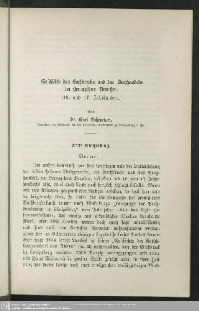 Geschichte des Buchdrucks und des Buchhandels im Herzogthum Preußen (16. und 17. Jahrhundert)