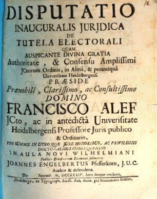 Disp. inaug. iur. de tutela electorali