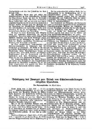 Beseitigung des Zwanges zum Besuch von Schulveranstaltungen religiösen Charakters : [Nichtamtlicher Teil]