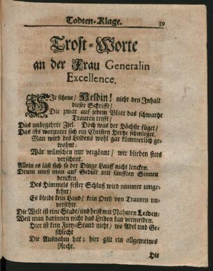Trost-Worte an der Frau Generalin Excellence