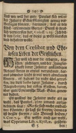 Von dem Coelibat und Ehelosen Leben der Geistlichen.