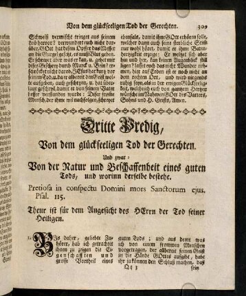 309-310, Pretiosa in conspectu Domini mors ...; Austheilung