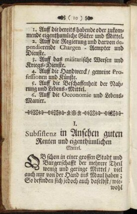 I. Subsistenz in Ansehen guten Renten und eigenthümlichen Mittel.