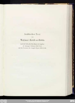 Arabischer Text von Waṯīma's Kitāb ar-Ridda