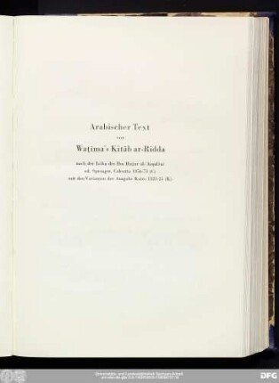Arabischer Text von Waṯīma's Kitāb ar-Ridda