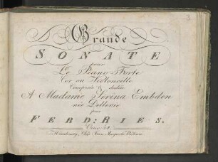 Grande sonate pour le pianoforte, cor ou violoncelle : uv. 34