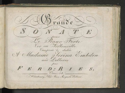 Grande sonate pour le pianoforte, cor ou violoncelle : uv. 34