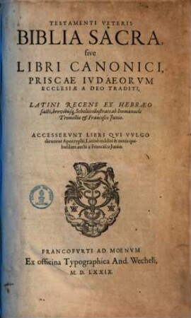 Testamenti Veteris Biblia Sacra, sive Libri Canonici, Priscae Iudaeorum Ecclesiae A Deo Traditi. 3, Quinque Libri Poetici