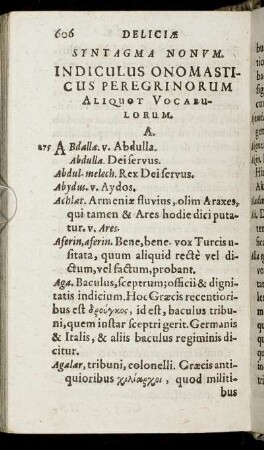 Syntagma Nonum. Indiculus Onomasticus Peregrinorum Aliquot Vocabulorum