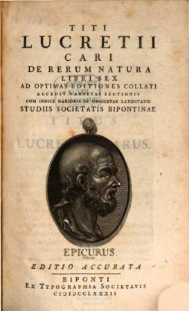 Titi Lucretii Cari De Rerum Natura Libri Sex : Ad Optimas Editiones Collati