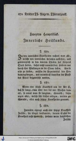 Zweytes Hauptstück. Innerliche Heilkunde.