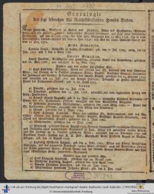 Genealogie des jezt lebenden Alt Reichsfürstlichen Hauses Baden.