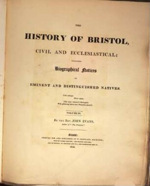 The history of Bristol, civil and ecclesiastical. T. 2