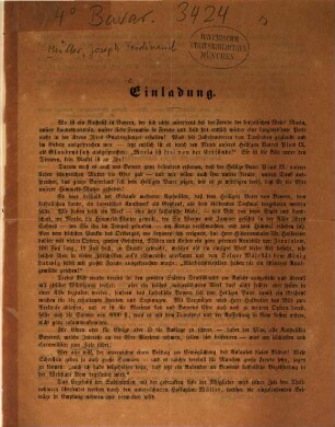 Einladung : [Zur Subscription für ein Geschenk zu den Papst. Unterzeichnet u. a. von] (Jos[eph] Ferd[inand] Müller.)
