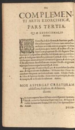 Complementi Artis Exorcisticae, Pars Tertia. Quae Exorcismalis dicitur.