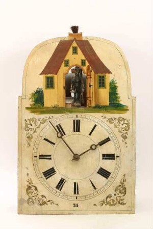 Lackschilduhr mit "Schornsteinfeger", Jacob Bäuerle, Furtwangen, um 1860