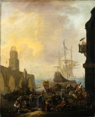 Ein Seehafen mit einem Leuchtturm
