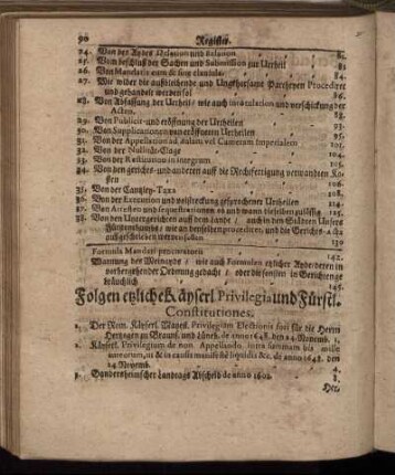 Folgen etzliche käyserl. Privilegia und Fürstl. Constitutiones