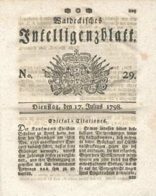 No. 29, Dienstag, den 17. Julius 1798