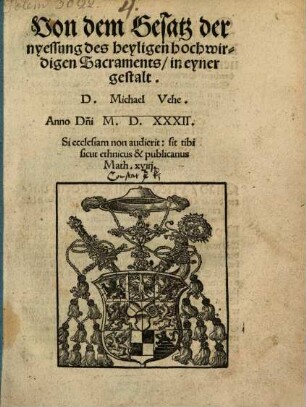 Von dem Gesatz der nyessung des heyligen hochwirdigen Sacraments, in eyner gestalt