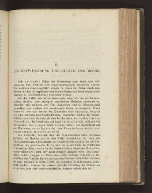 F. Die Entwässerung und Cultur der Moore