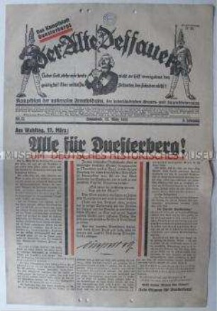 Wochenzeitung des Stahlhelm-Bundes "Der Alte Dessauer" zur Reichspräsidentenwahl 1932
