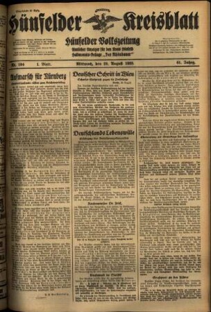 Erste Ausgabe vom Mittwoch, den 28. August 1935.