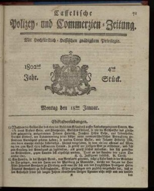 4tes Stueck, Montag den 18ten Januar 1802
