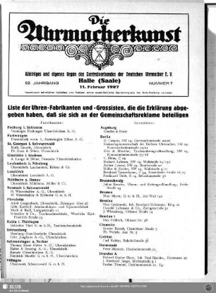 Liste der Fabrikanten und Grossisten, die eine Erklärung abgegeben haben, daß sie sich an der Gemeinschaftsreklame beteiligen