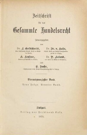 Zeitschrift für das gesamte Handelsrecht. 24 = N.F., Bd. 9. 1879