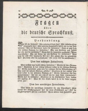 Fragen über die deutsche Sprachkunst