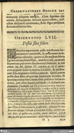 Observatio LVII. Pestis sine febre