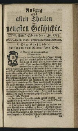 XXVII. Stück. Coburg, den 4. Jul. 1753.
