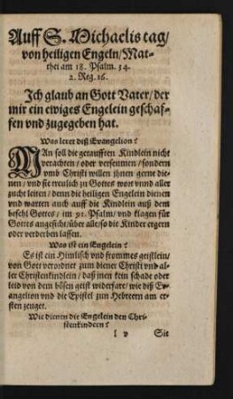 Auff S. Michaelis tag/ von heiligen Engeln ...