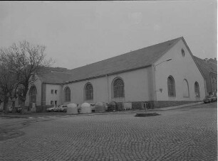 Marienberg, Erzgebirge, Postweg/Ecke Wolkensteiner Straße. Exerzier- und Reithalle der Kaserne Marienberg, 1809. Eckansicht