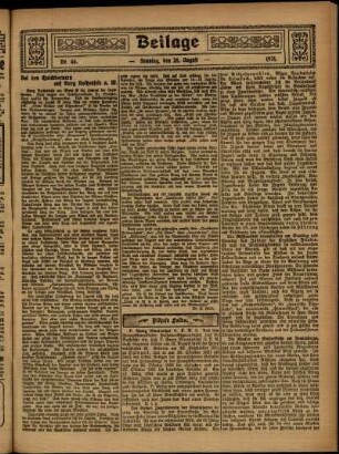 Zweite Ausgabe vom Sonntag, den 28. August 1921.