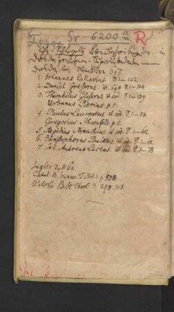Handschriftliches Inhaltsverzeichnis des Sammelbandes