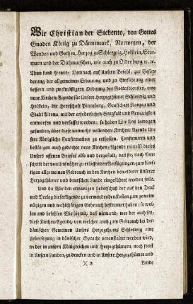Wir Christian der Siebente, von Gottes Gnaden König zu Dännemark, Norwegen ...