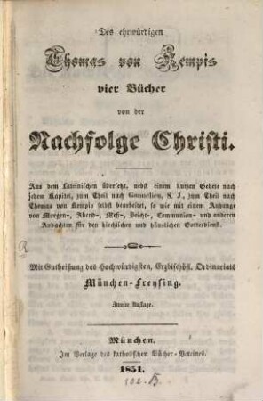 Des ehrwürdigen Thomas von Kempis vier Bücher von der Nachfolge Christi