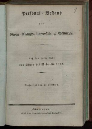 SS 1835: Personal-Bestand der Georg-Augusts-Universität zu Göttingen