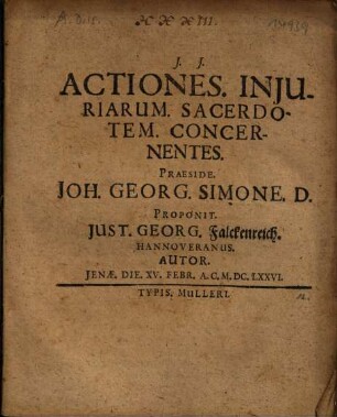 Actiones. Injuriarum. Sacerdotem. Concernentes