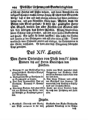 Das XIV. Capitel. Von Herrn Dieterichen von Plesse dem IV. seinen Kindern biß auf Herrn Dieterichen den Fünfften