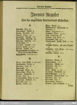 Zweytes Register über angeführte Auctores und Schriften