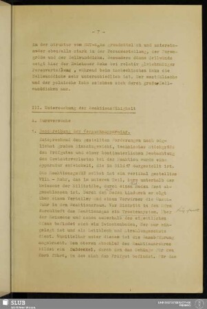 III. Untersuchung der Reaktionsfähigkeit