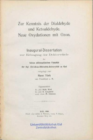 Zur Kenntnis der Dialdehyde und Ketoaldehyde : neue Oxydationen mit Ozon